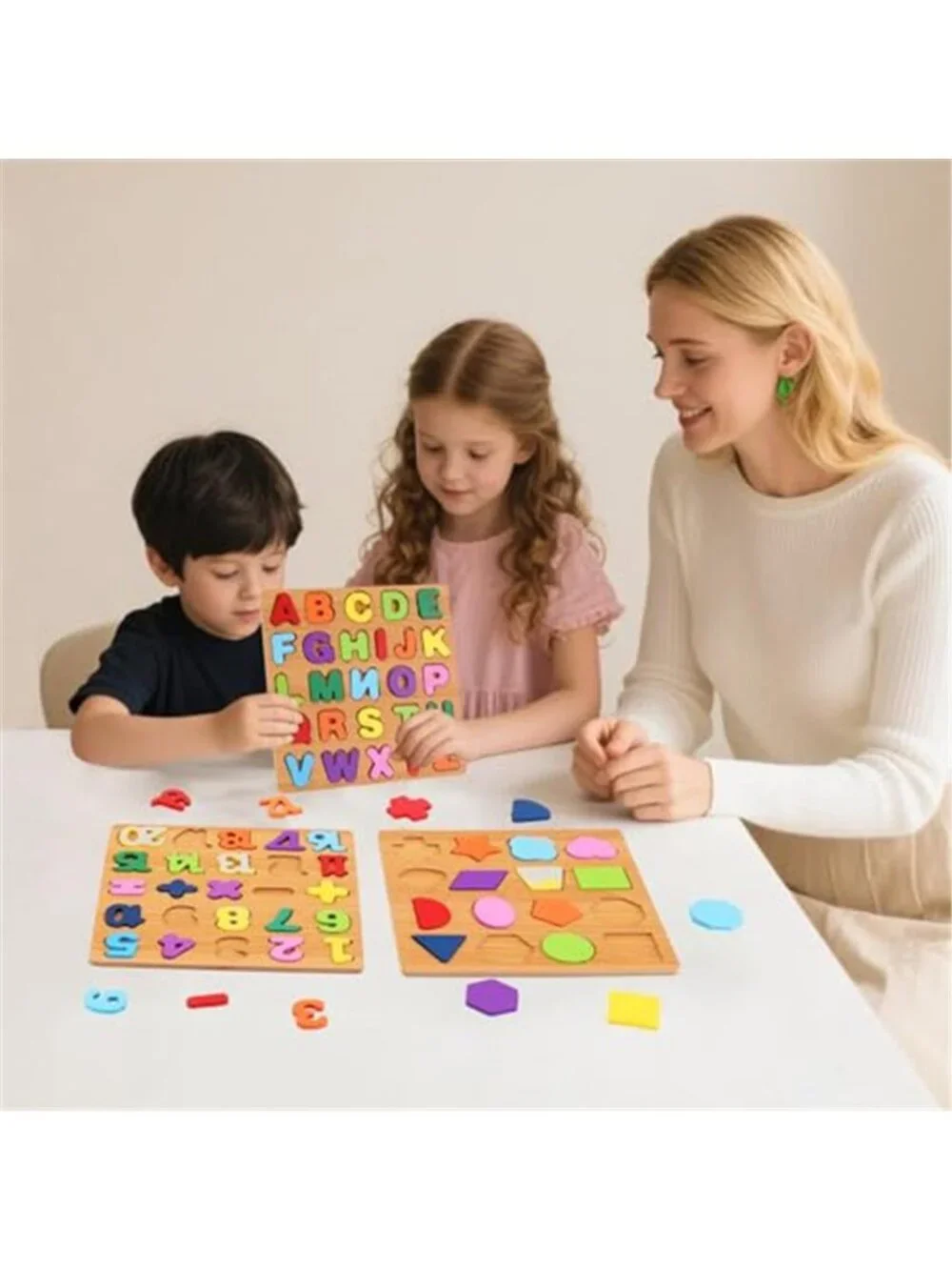 3 Pack Wooden Alphabet Number and Shape Puzzles